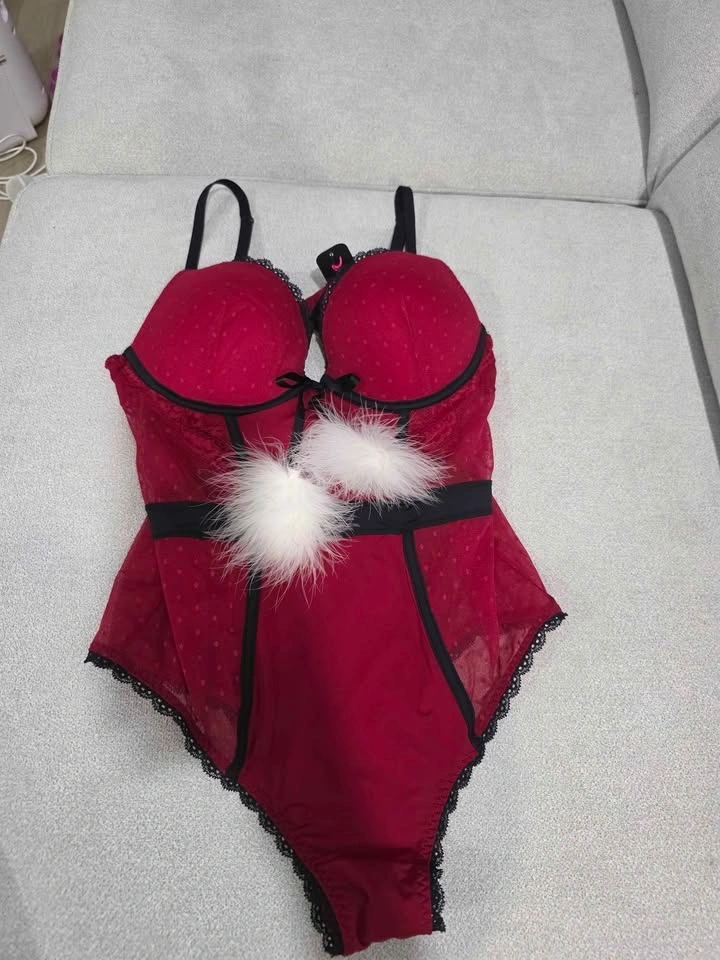 NWT La Senza Red Black Lace Push-Up Teddy Bodysuit Lingerie M - photo 2