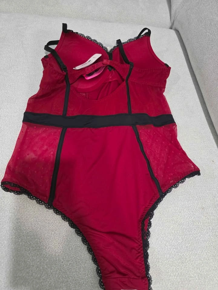NWT La Senza Red Black Lace Push-Up Teddy Bodysuit Lingerie M - photo 3