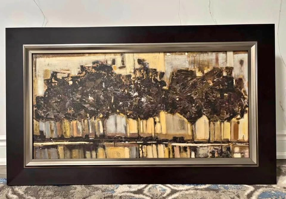 Extra Large Framed Textured Cityscape / Tree Skyline Canvas Art