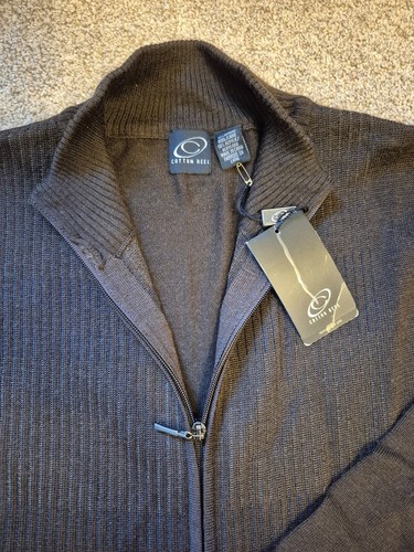 Vintage NOS NEW NWT Men's Brown Full-Zip Ribbed Knit Cardigan La - photo 2