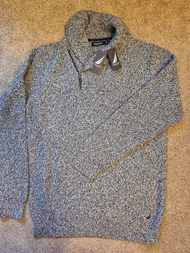Vintage NWT Nautica Men's Black & White Marled Half-Zip Sweater