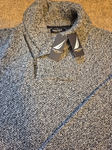 Vintage NWT Nautica Men's Black & White Marled Half-Zip Sweater - photo 3