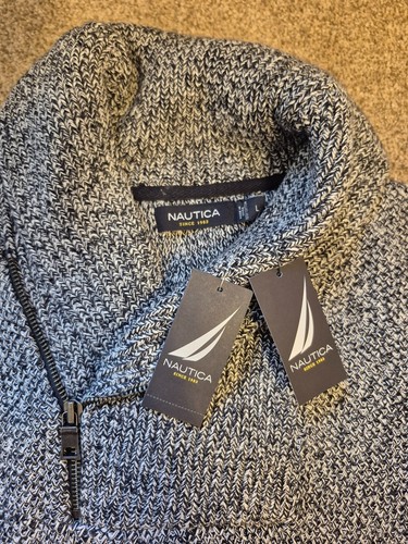 Vintage NWT Nautica Men's Black & White Marled Half-Zip Sweater - photo 4