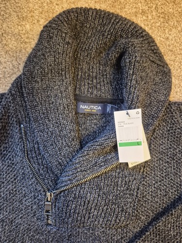 Vintage NWT Nautica Men's Charcoal Gray Shawl Collar Quarter-Zip - photo 2