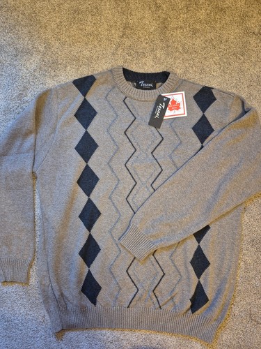 Vintage Tosani NWT Men's Beige Tan Argyle Crewneck Sweater Lg