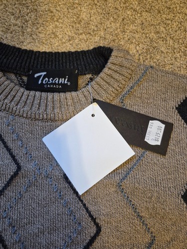 Vintage Tosani NWT Men's Beige Tan Argyle Crewneck Sweater Lg - photo 3