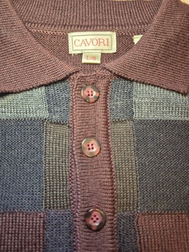Vintage Cavori Men's Burgundy & Navy Checker Block Polo Sweater - photo 2
