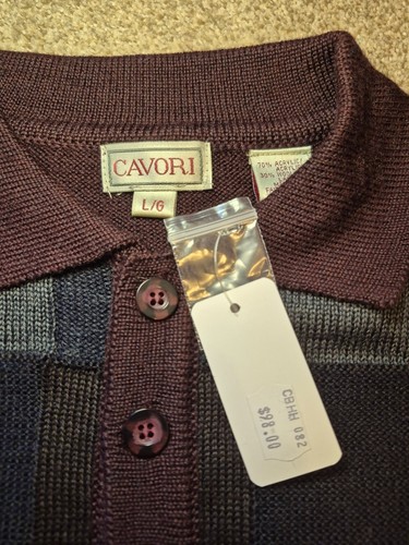 Vintage Cavori Men's Burgundy & Navy Checker Block Polo Sweater - photo 5