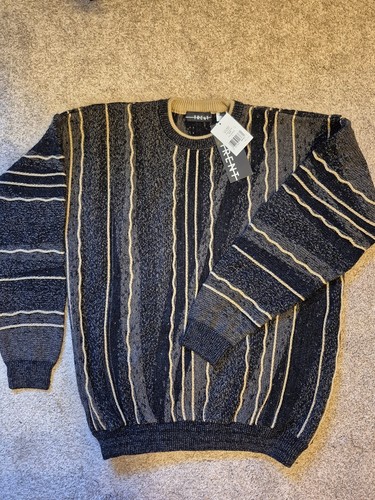 Vintage NOS New NWT Men’s Striped Crewneck Sweater - Black & Tan