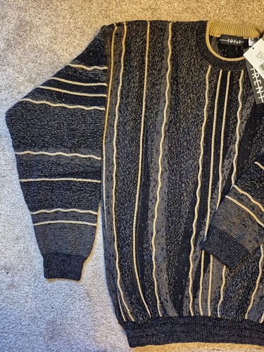 Vintage NOS New NWT Men’s Striped Crewneck Sweater - Black & Tan - photo 2