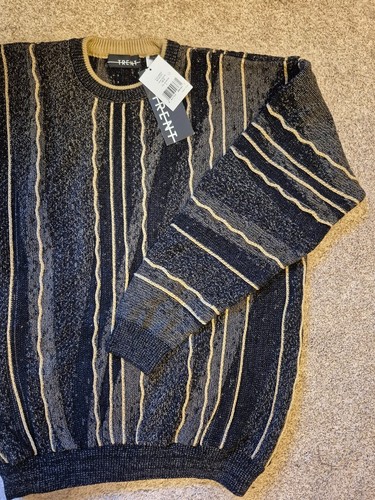 Vintage NOS New NWT Men’s Striped Crewneck Sweater - Black & Tan - photo 3