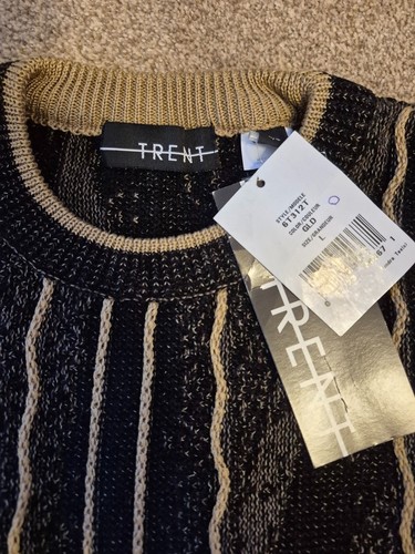 Vintage NOS New NWT Men’s Striped Crewneck Sweater - Black & Tan - photo 4