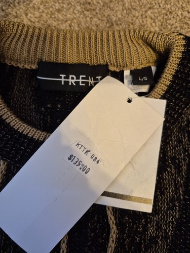 Vintage NOS New NWT Men’s Striped Crewneck Sweater - Black & Tan - photo 5