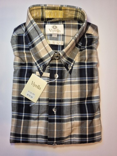 Viyella New NWT Men's Navy and Beige Plaid Button-Down Shirt