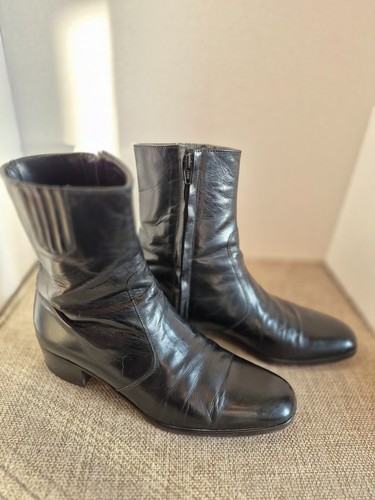 Vintage Florsheim Black Leather Zip Ankle Boots 8D
