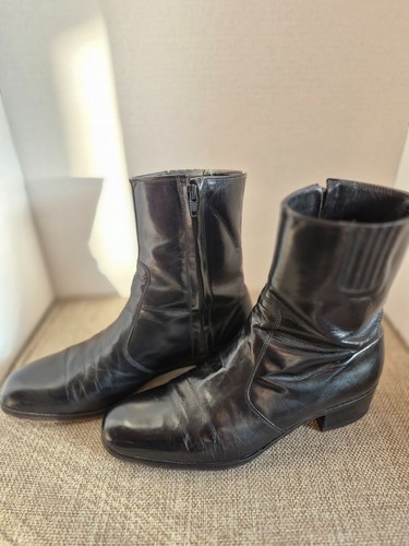 Vintage Florsheim Black Leather Zip Ankle Boots 8D - photo 2