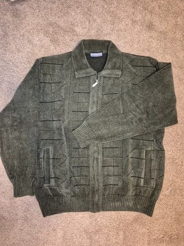 Vintage NWOT Men's Olive Green Chenille Zip Cardigan Large