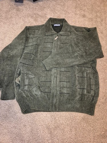 Vintage NWOT Men's Olive Green Chenille Zip Cardigan Large - photo 5