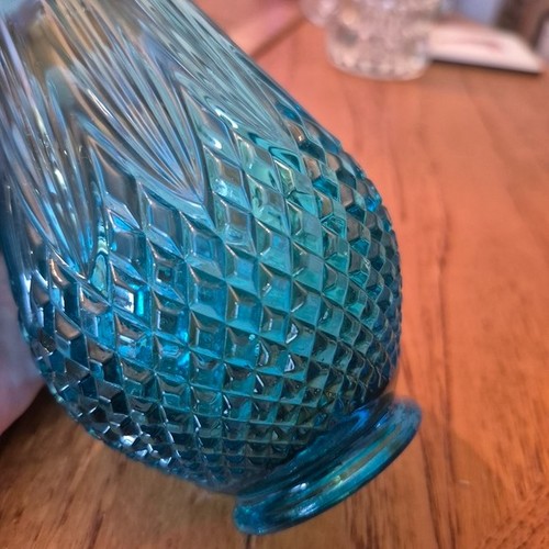 Vintage L.E. Smith Blue Diamond Pineapple Swung Glass Vase - photo 5