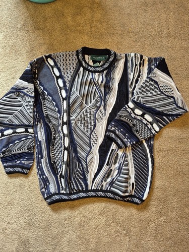 Vtg NOS NWT Tundra Patterned 3D Coogi Style Sweater Large
