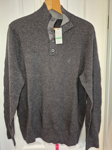 Vintage NOS NWT Nautica Men's Charcoal Grey 1/4 Button-Neck Swea