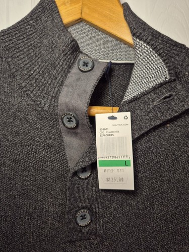 Vintage NOS NWT Nautica Men's Charcoal Grey 1/4 Button-Neck Swea - photo 3