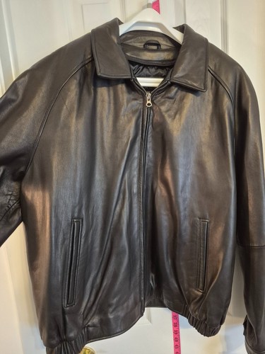 Vintage NWT NOS Mens Black Leather Bomber Jacket Size XL