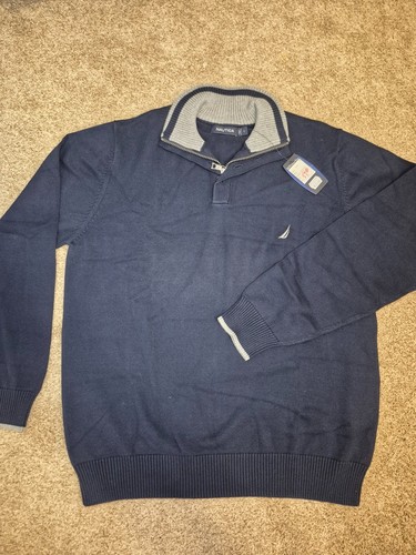 Vintage NWT Nautica Men’s Navy Quarter-Zip Sweater - Large