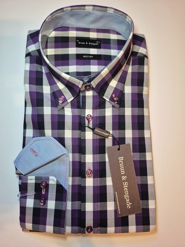 Vintage NWT Bruun And Stengade Men's Purple Check Shirt 16.5