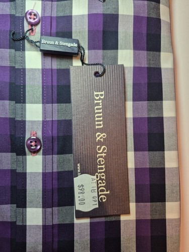 Vintage NWT Bruun And Stengade Men's Purple Check Shirt 16.5 - photo 3
