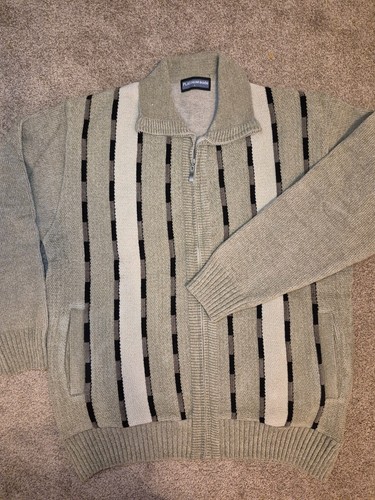 Vintage New NWOT Sage Green Tan Zip-Front Men's Cardigan Large