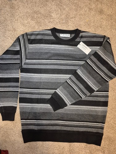 Vintage New NWT Men's Gray & Black Striped Crewneck Sweater