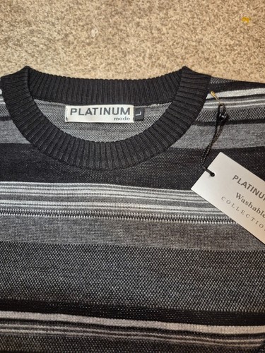 Vintage New NWT Men's Gray & Black Striped Crewneck Sweater - photo 2