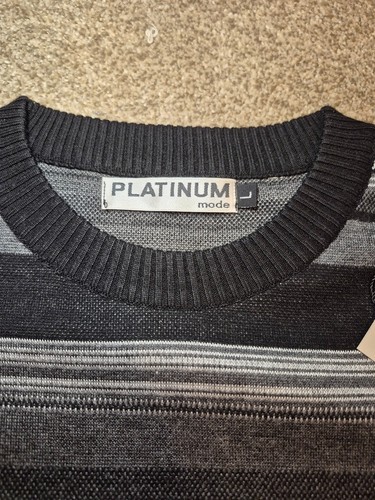 Vintage New NWT Men's Gray & Black Striped Crewneck Sweater - photo 3