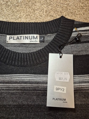 Vintage New NWT Men's Gray & Black Striped Crewneck Sweater - photo 4