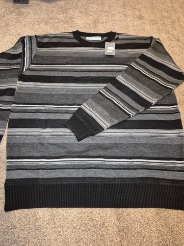 Vintage New NWT Men's Gray & Black Striped Crewneck Sweater - photo 5