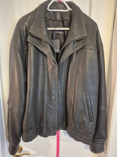 Vintage NWT NOS Stefano Classic Black Leather Bomber Jacket Men'