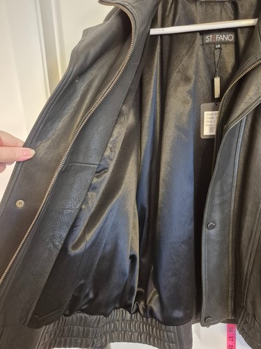 Vintage NWT NOS Stefano Classic Black Leather Bomber Jacket Men' - photo 5