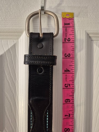 Vintage Men's Black Leather Belt with Multicolour Stitching 38 - photo 3