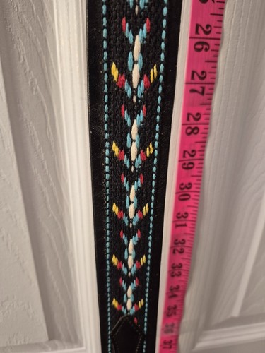 Vintage Men's Black Leather Belt with Multicolour Stitching 38 - photo 5