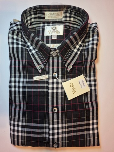 Viyella Men's Black Plaid Button-Down Shirt with Red Accent Vint