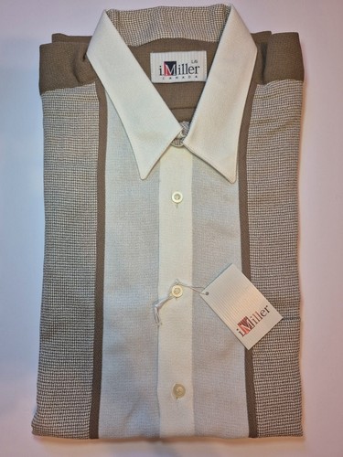 Vintage NWT iMiller Men’s Cream & Brown Knit Button-Up S/S Large