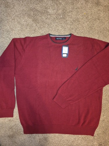 Vtg NWT New Nautica Men's Crewneck Sweater Red Cotton Size Large