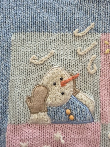 Vintage Women's Light Blue Holiday Christmas Sweater Snowmen Emb - photo 5