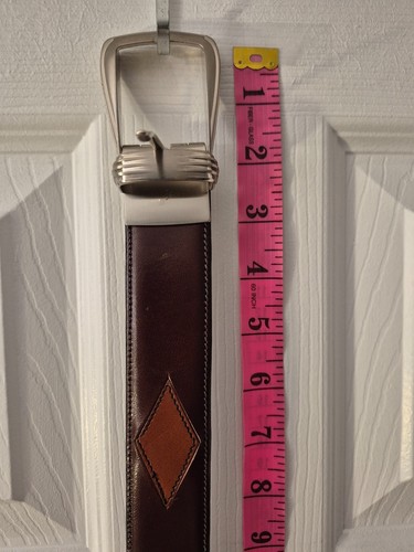 Men's Vintage Italy Brown Leather Belt with Tan Diamond Accent