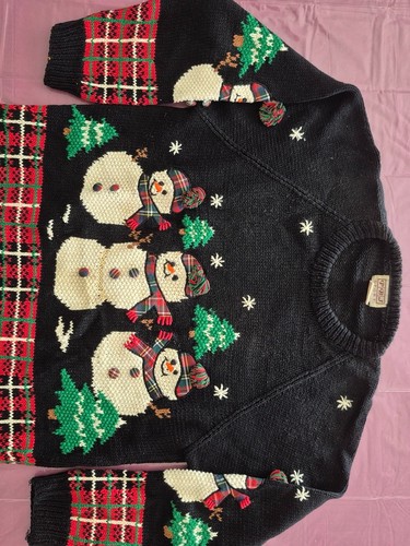 Vintage Festive Black Snowman Crewneck Holiday Christmas Sweater - photo 2