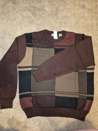 Vintage NWT Men's Burgundy Colour Block Plaid Knit Sweater L