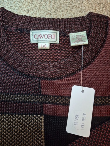 Vintage NWT Men's Burgundy Colour Block Plaid Knit Sweater L - photo 2