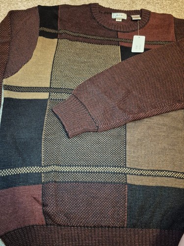 Vintage NWT Men's Burgundy Colour Block Plaid Knit Sweater L - photo 4