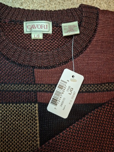 Vintage NWT Men's Burgundy Colour Block Plaid Knit Sweater L - photo 5